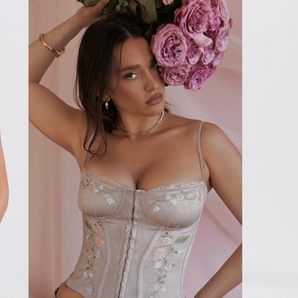 House of CB Tops - HOUSE OF CB 'Petunia' Light Lavender‎ Embroidered Corset NWOT size XS